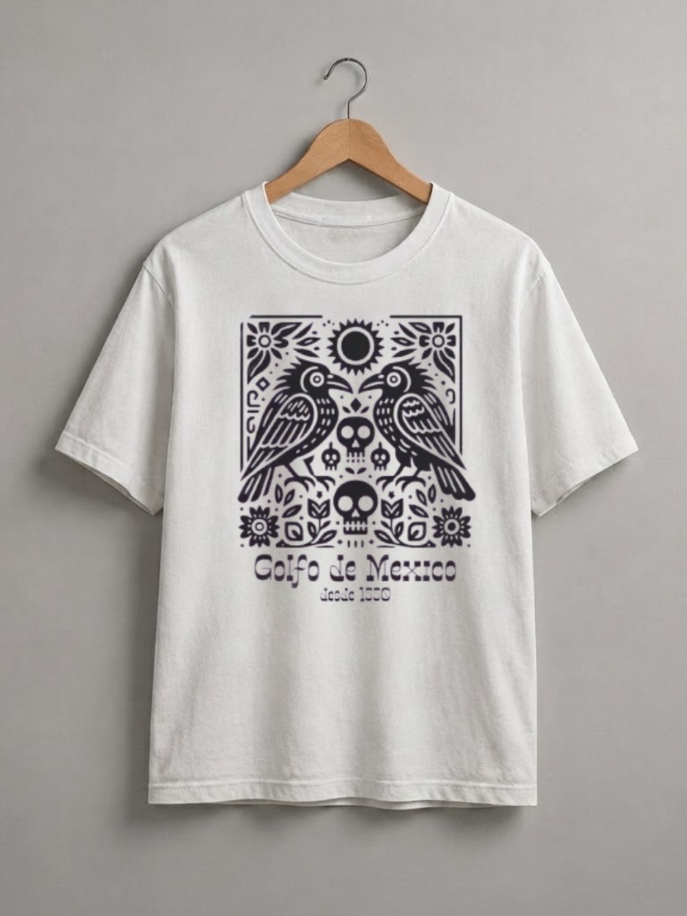 White Tee with Dark Navy Graphic - Golfo de Mexico